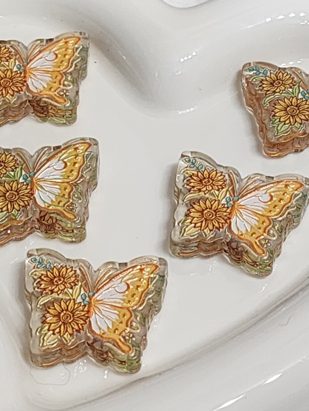 Yellow Butterfly Beads 2 Pcs Focal Beads Jewelry Making Beaded Pen Hairbow